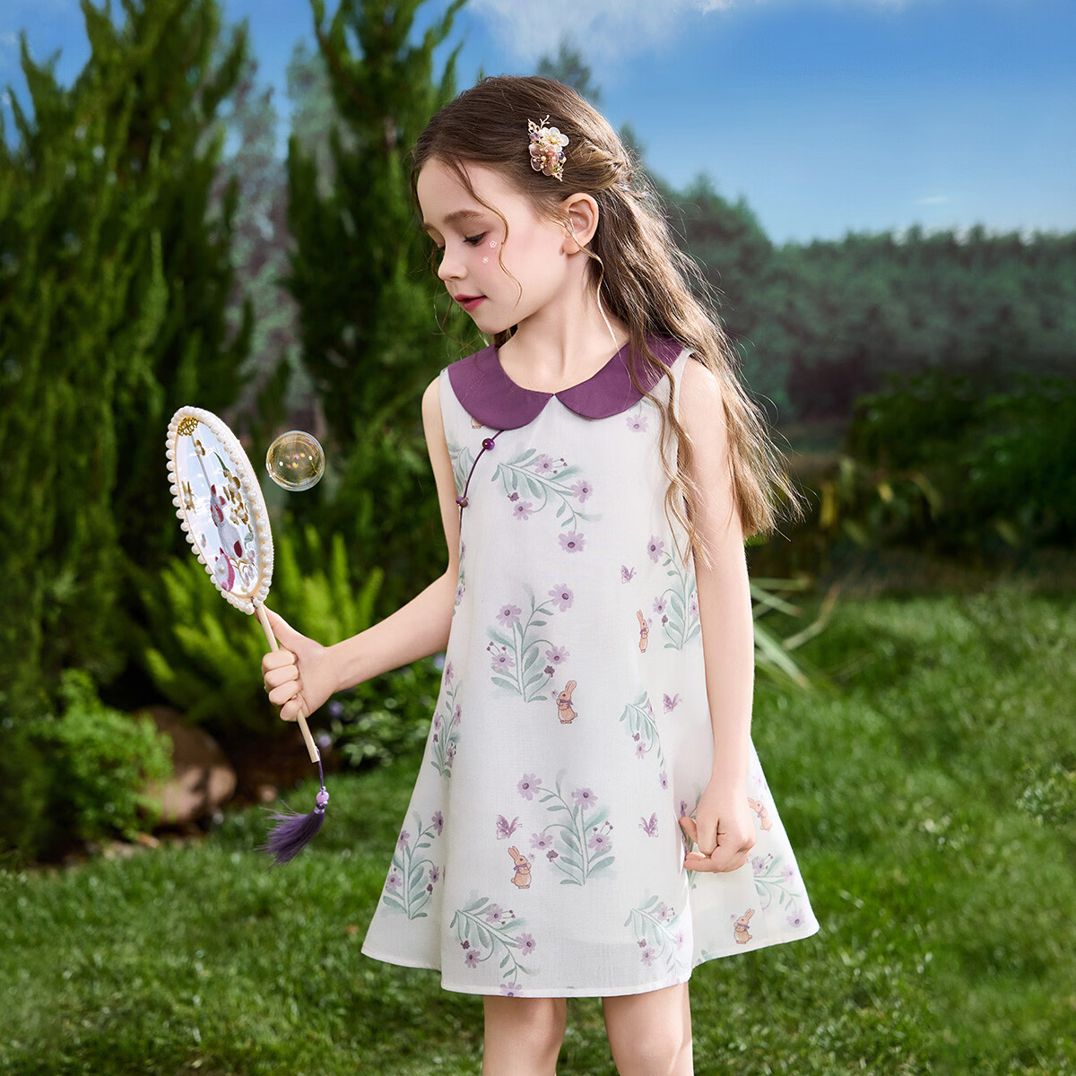 ASK JUNIOR Kids Summer Dress Toddler Colorblock Doll Collar New Chinese Style Dress 5