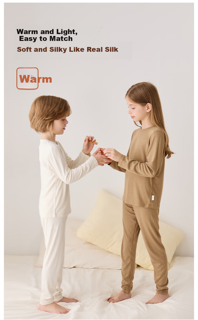 Junejunior [Zongxiangsilrou] Children's Thermal Underwear Set, Autumn And Winter, Boys And Girls, Lightweight Base Layer Sleepwear 2