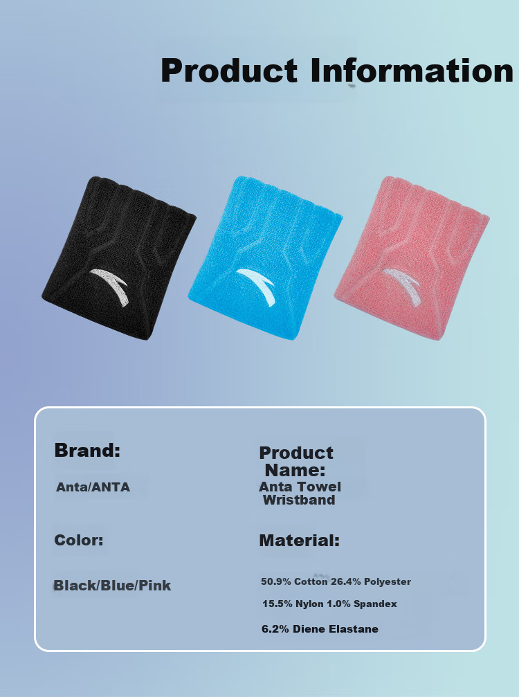 ANTA Wristbands for Men and Women (2-Pack) Sprain Support Wrist Wraps Sweat-Absorbing Sports Bands for Basketball Badminton Fitness Running Black 9