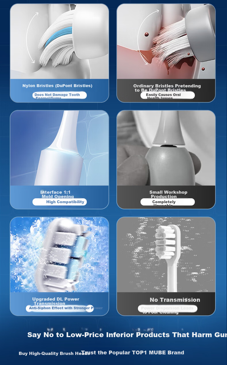 MUBE Compatible Xiaomi Electric Toothbrush Heads T300/T500/T700/MES601/MES602 Mijia Youth Edition MI Universal Replacement Brush Heads Upgraded Flagship Model 3