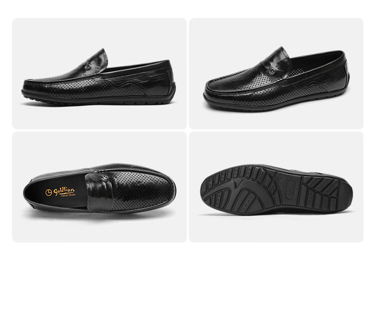 Goldlion Men's Shoes 26 Summer New Business Casual Perforated Breathable Lightweight Slip-On Leather Shoes G534620171AAD Black Size 41 12