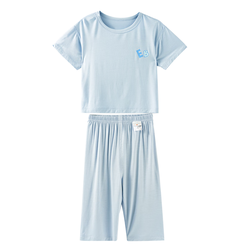 ELLE BABY Baby Sleepwear Children's Summer Soft Silk Girls' Homewear Boys' Short Sleeve Air Conditioning Clothes Sea Foam Blue 100