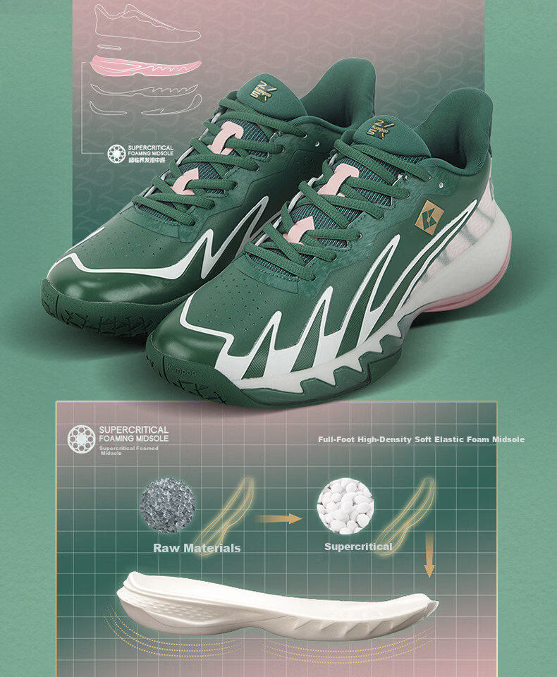 KUMPOO 25th Anniversary Limited Edition Badminton Shoes Anti-Twist Non-Slip Shock Absorption Training Shoes KH-G828.25th Green/Pink Size 35 6