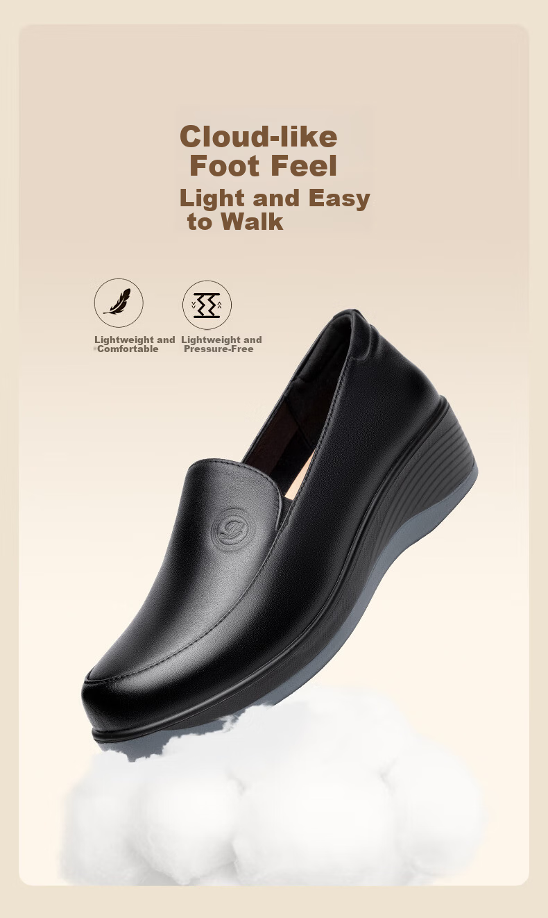LAORENTOU First Layer Cowhide Soft Sole Comfortable Wedge Women's Loafers Fashion Casual Mom Shoes LB226 Black 37 5