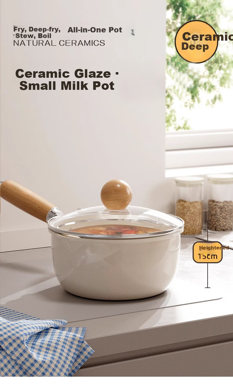 Deming Ceramic Small Milk Pot Baby Food Supplement Pot Infant Frying and Cooking Household Integrated Pot Instant Noodle Soup Pot Non-stick with Lid 16CM 10