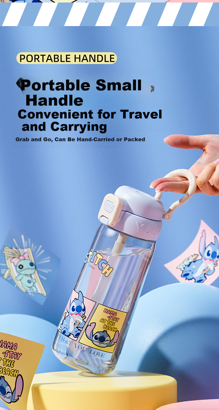Disney Kids Double Spout Durable Plastic Water Bottle Large Capacity Summer Student School Drinking Cup 5