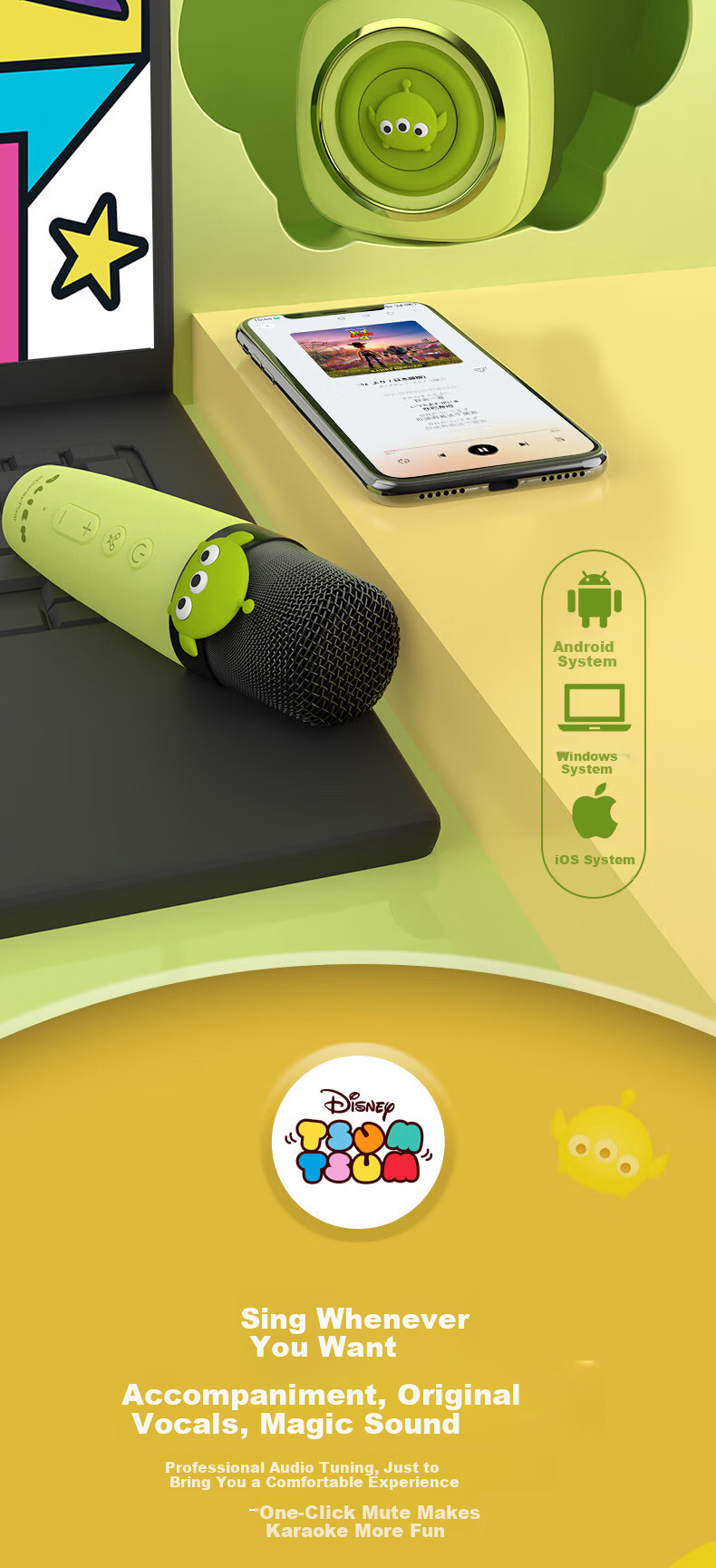 Disney Kids Microphone Toy for Girls New Year Birthday Gift Ages 7-14 Wireless Bluetooth Karaoke Speaker Microphone Combo 4