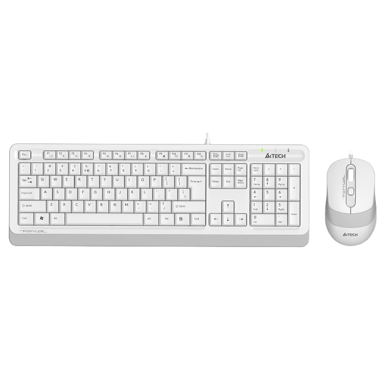 A4TECH F1010, 104-Key Wired Keyboard And Mouse Set, Wired Keyboard And Mouse Combo for Computer, Office Keyboard, Membrane Keyboard, Fei Shidai, Ivory White, Wired