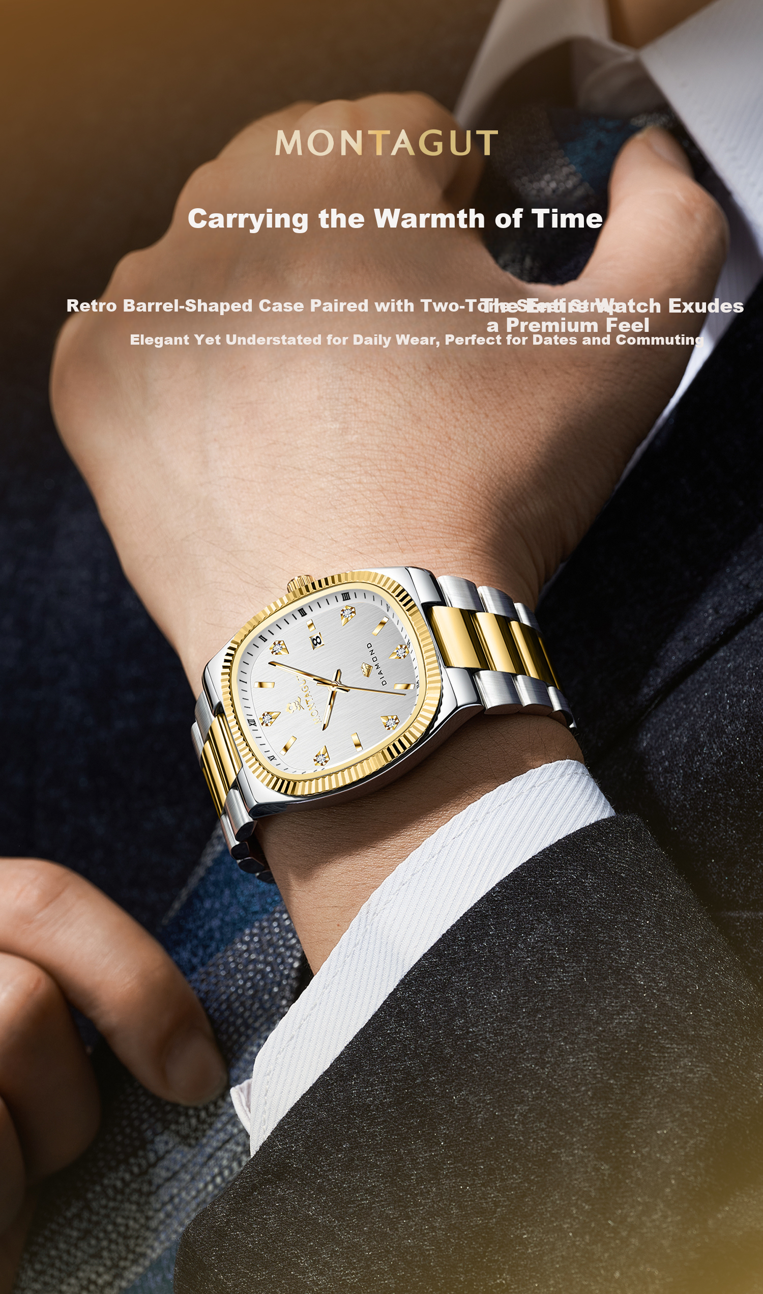 MONTAGUT Luxury Diamond-Studded Fashion Waterproof Couple's Business Watch for Men and Women - Spring Festival Gift 3