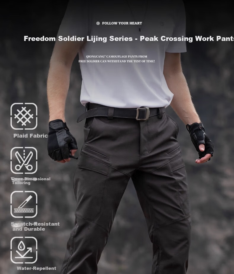 Free Soldier Peak Outdoor Tactical Work Pants Stretch Men's Casual Long Pants Scratch-Resistant Durable 34W/30L Wolf Brown 1