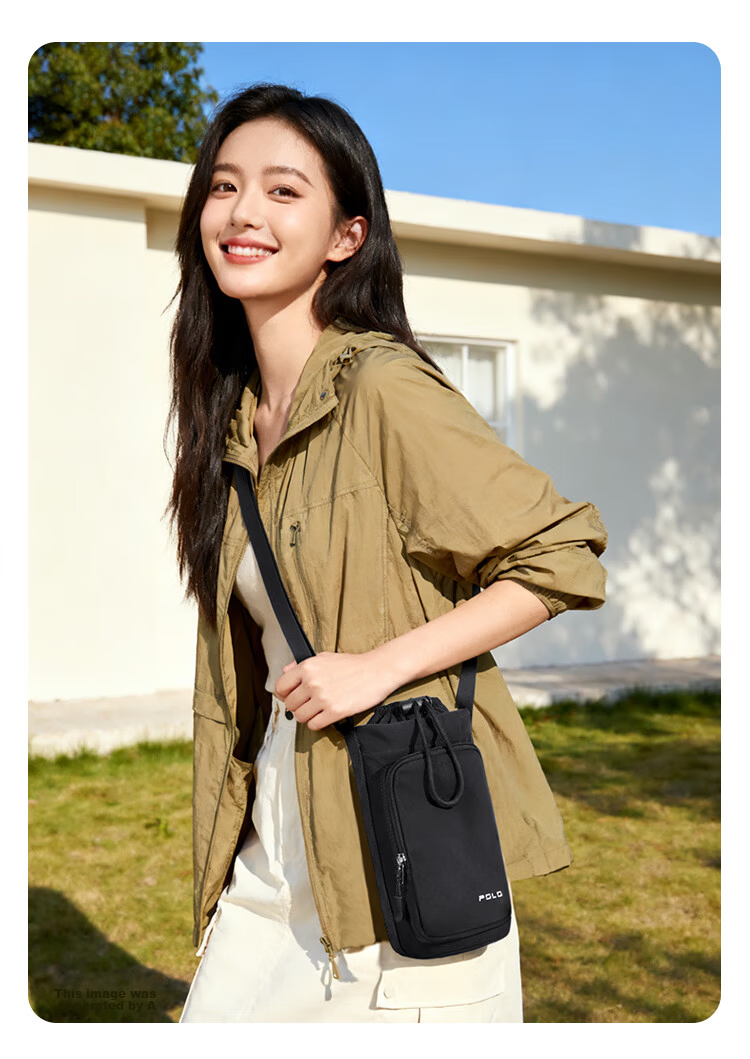 POLO Women's Drawstring Shoulder Bag Large Capacity Phone Bag Sports Crossbody Bag with Water Bottle Holder Wide Opening Sling Bag 15