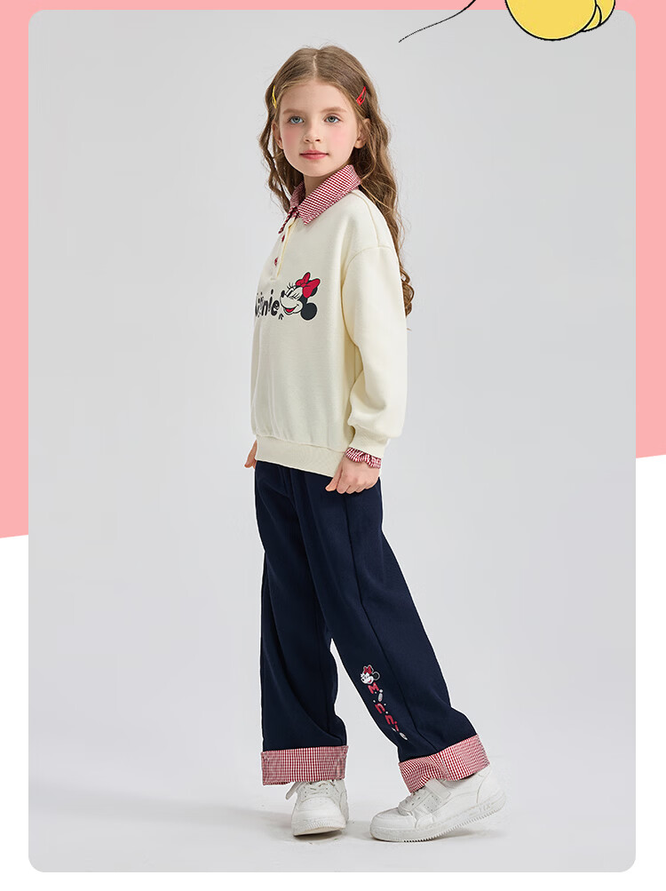 Disney Girls' Kids' Spring Autumn 2026 New Stylish Children's Baby Polo Collar Sweatshirt and Casual Pants Two-Piece Set 14