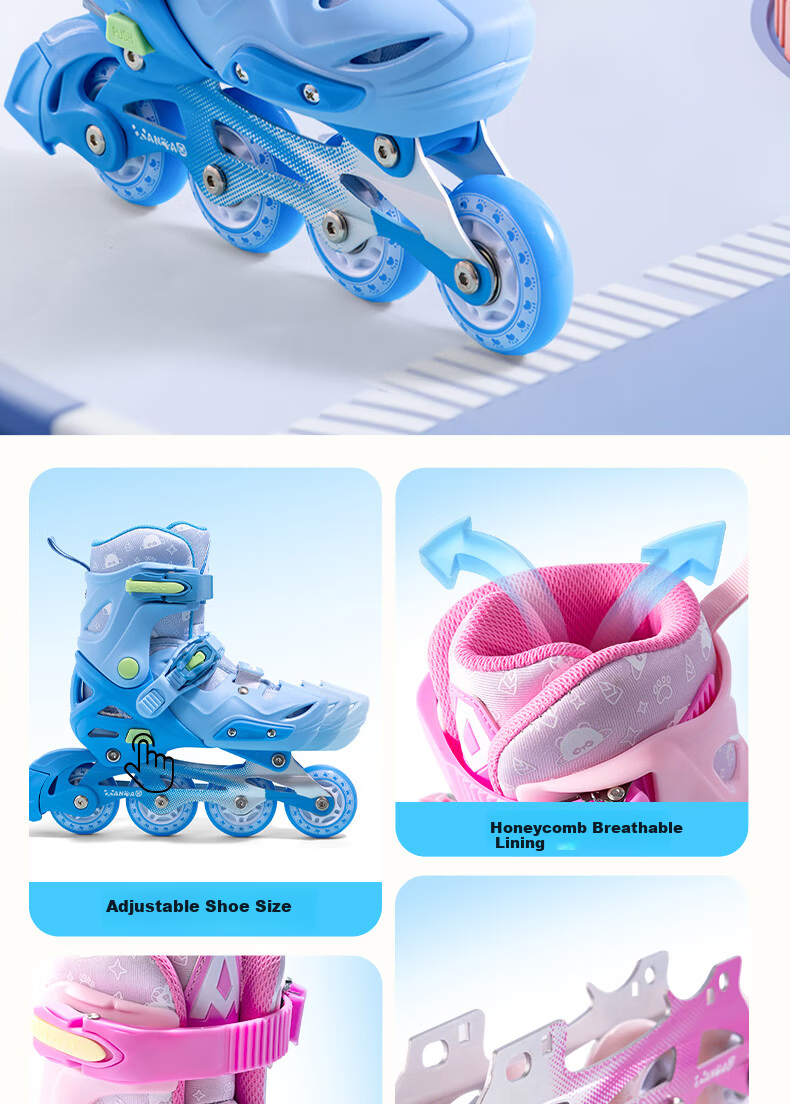Deli Kids Roller Skates Beginner Boys Girls Inline Adjustable 4-Level Pink Size S with Helmet and Protective Gear 2