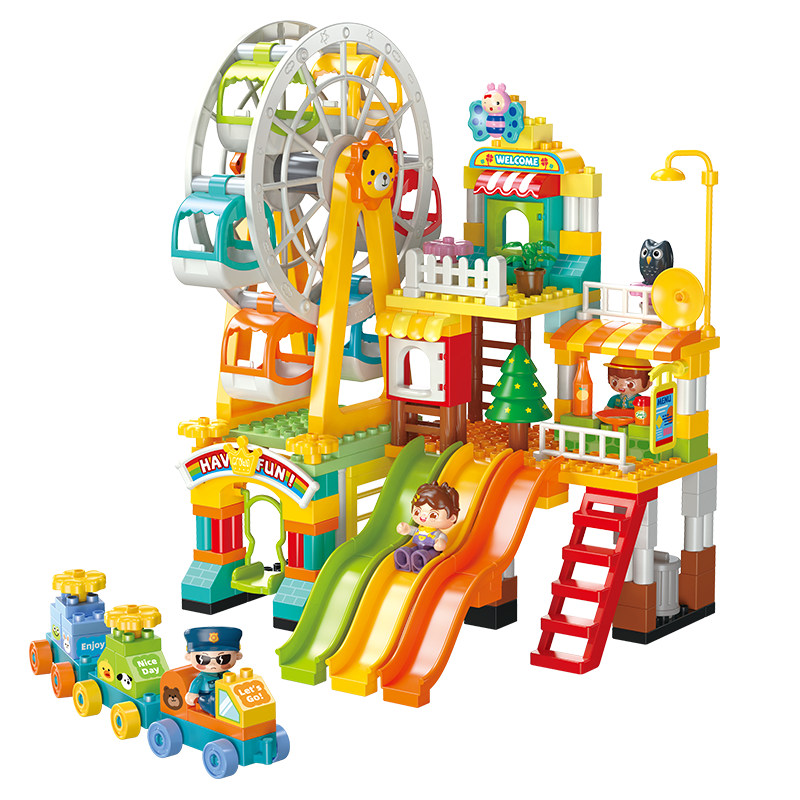 FEELO Large Particle Children's Building Blocks Toy Windmill Villa Amusement Park Model Boys and Girls Birthday Gift 235 Pieces