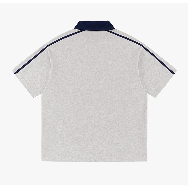 Charles Heart Summer Business Casual Patchwork Short Sleeve Polo Shirt Unisex Pure Cotton Versatile Couple Light Heather Gray M 20