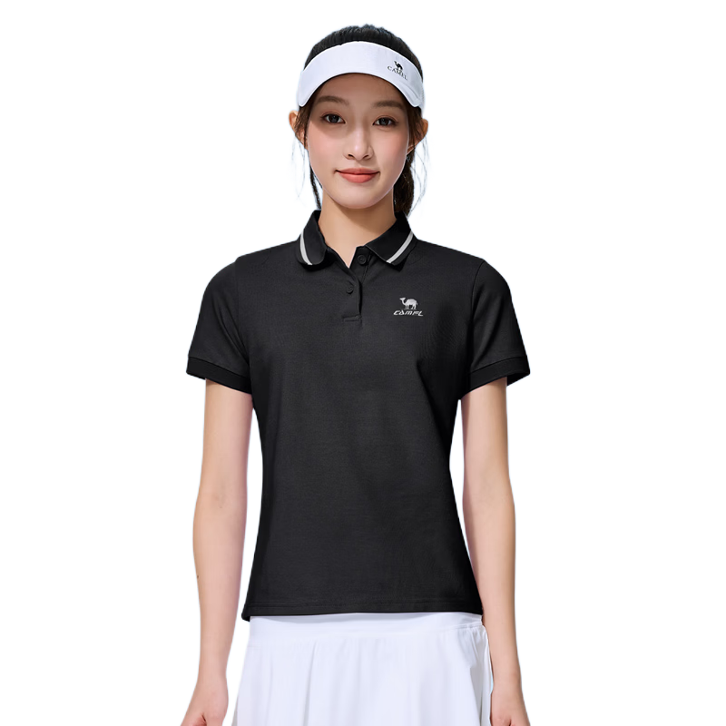 CAMEL Women's Sports Quick-Dry Polo Shirt, Casual Short Sleeve T-Shirt, Phantom Black, XXL, Model C26BAXLN033