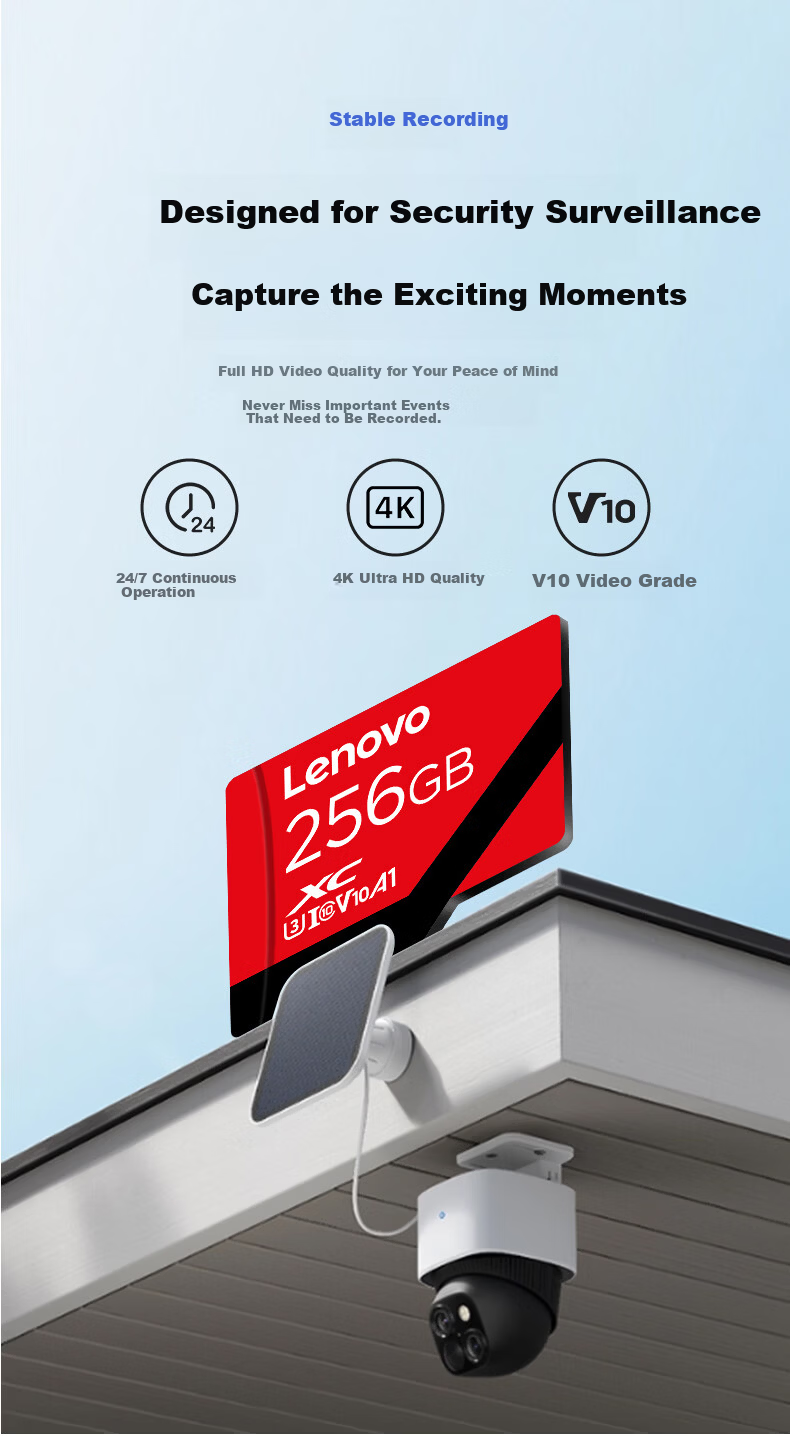 Lenovo 256GB TF (MicroSD) Memory Card A1 U3 V10 120MB/s Read Speed for Dash Cam, Action Camera, Drone, Surveillance Storage Card A02 4