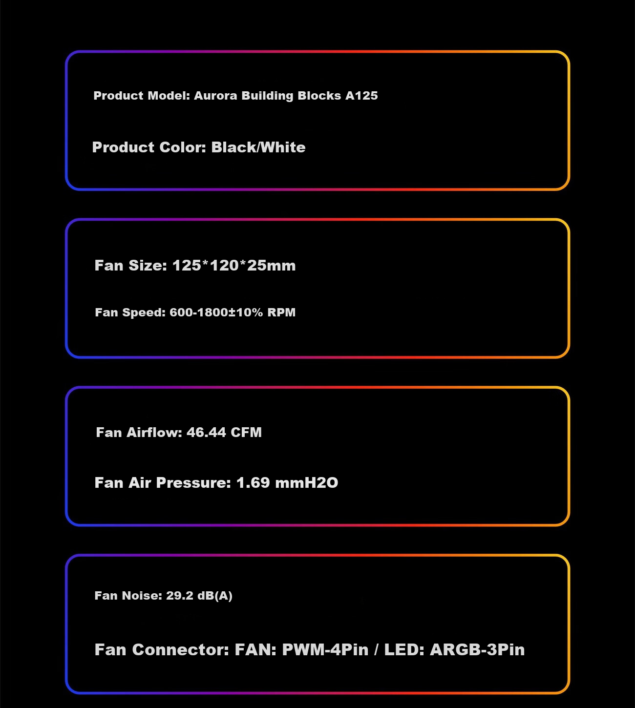 GALAX Aurora Block A125 12CM Case Fan Single Black Forward Direction (True Block Fan/ARGB/PWM/High Air Pressure/High Airflow) 11