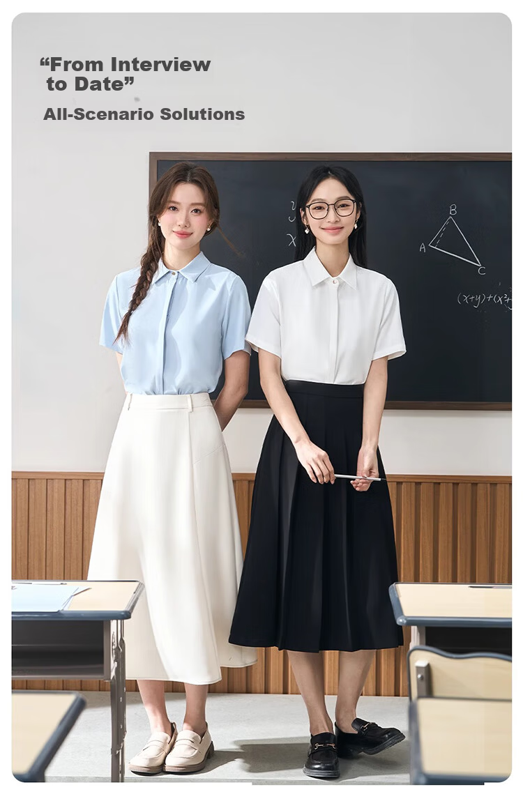 Bodexiaojie Blue Professional Short-Sleeve Blouse for Women, Summer Public Exam Interview Chiffon Top, Commuter Outfit Formal Shirt, Blue, XL 3