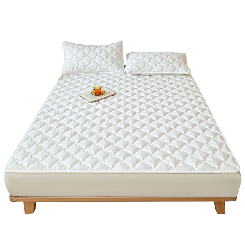 Wuyinliangpin Class A Quilted Fitted Sheet Single Piece, 1.8x2 Meter Bed Cover Mattress Cover Full Coverage Fitted Sheet, Beige