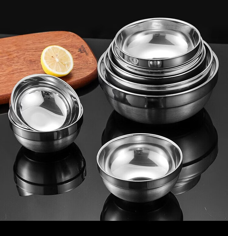 Jinglingxin 304 Stainless Steel Double-Layer Insulated Anti-Scald Bowl for School Canteen and Hotel Platinum Bowl 11.5CM (Jingcang) 15