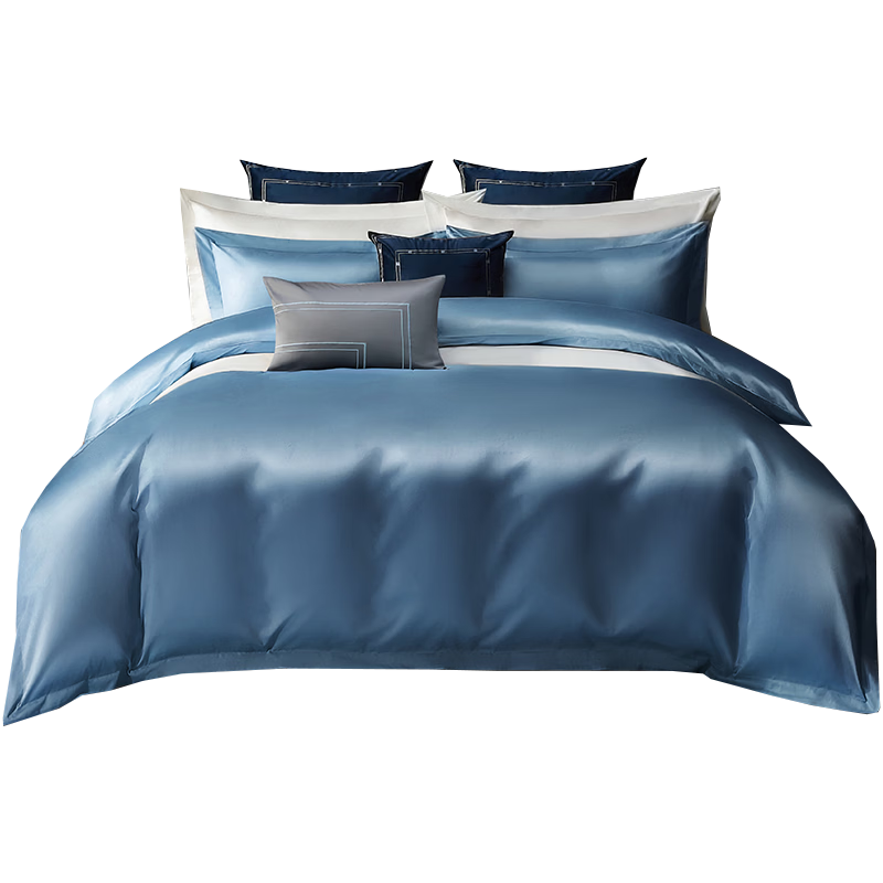 Canasin Five-Star Hotel Bedding Class A 60-Count Pure Cotton Sateen Luxury Four-Piece Set, All-Cotton Duvet Cover, Blue, for 1.8-Meter Bed
