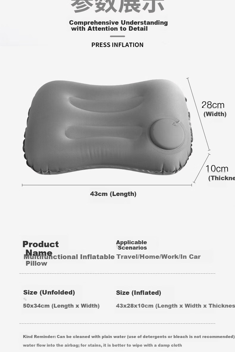 JAJALIN Inflatable Travel Pillow Press-to-Inflate Portable Lumbar Support Nap Pillow Gray 7