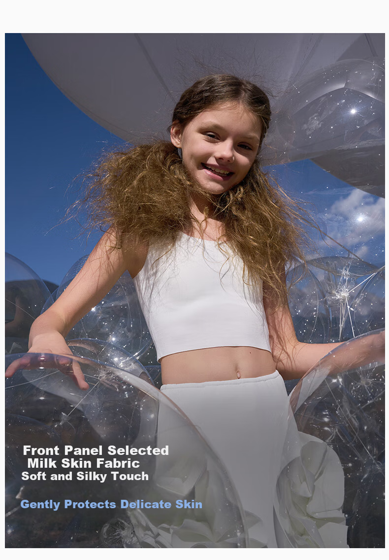AIMER JUNIOR Girls' Milk Skin Bra Sports Mid-Length Vest Cooling Phase 2 - Mint White 160 3