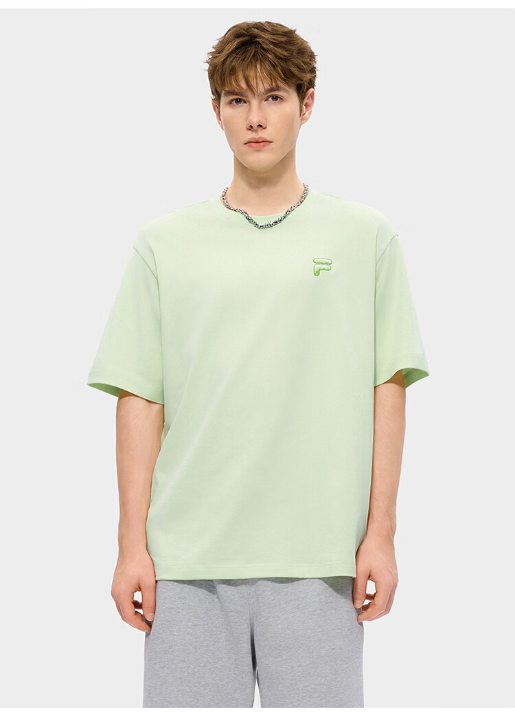 FILA FUSION Trendy Couple's Knitted Short Sleeve Shirt 2026 Summer Loose Fit Cool Cotton T-Shirt 69