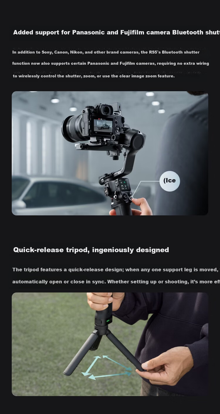 DJI RS 5 Ronin Handheld Gimbal Camera Stabilizer Professional Intelligent Tracking Handheld Camera Stabilizer 3kg Load DSLR Mirrorless Lightweight Commercial Gimbal 6