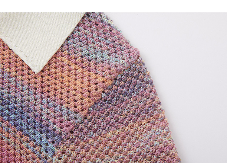 Demana [Dopamine Gradient] Spring Sweet Style Jacquard Colorblock Short Knit Sweater for Petite Women 14