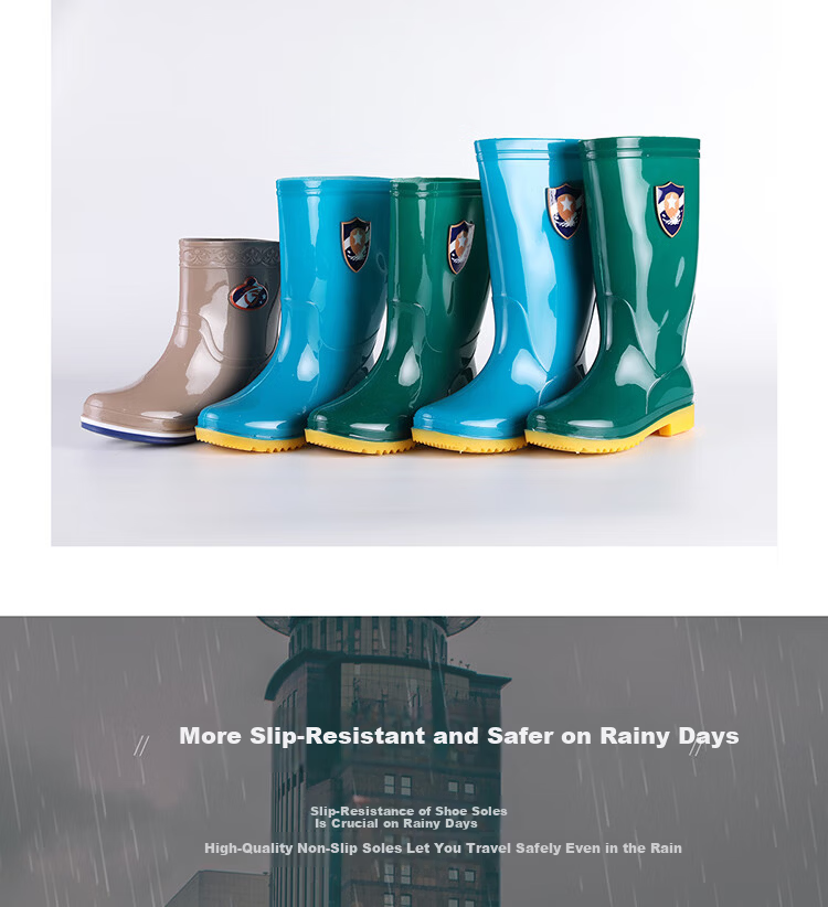 FOOTOPPO Women's Waterproof Rain Boots Fleece-Lined Mid-Calf High Tube Rubber Shoes Adult Waterproof Long Boots 4