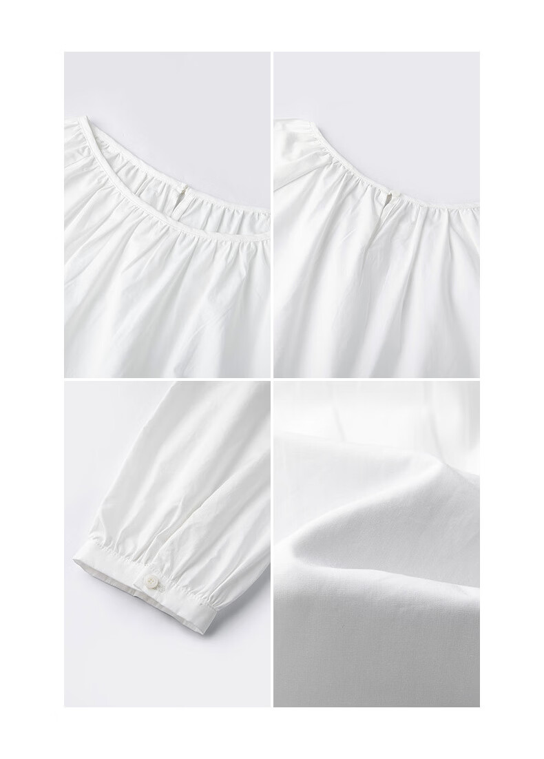 Demana [Pure Cotton Poplin] Spring Elegant Round Neck Mid-Length Doll Shirt Loose Small Size Blouse for Women 30