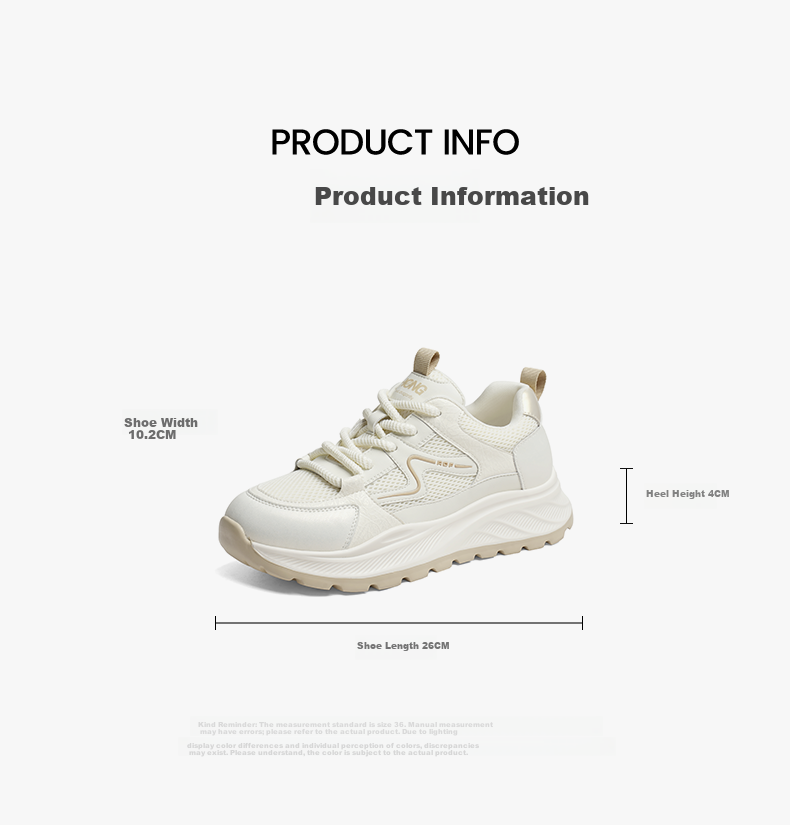 RED DRAGONFLY New Breathable Lightweight Height-Increasing Mesh Sports Shoes Casual Thick-Soled White Sneakers WTB35101 Beige/Apricot Size 34 8