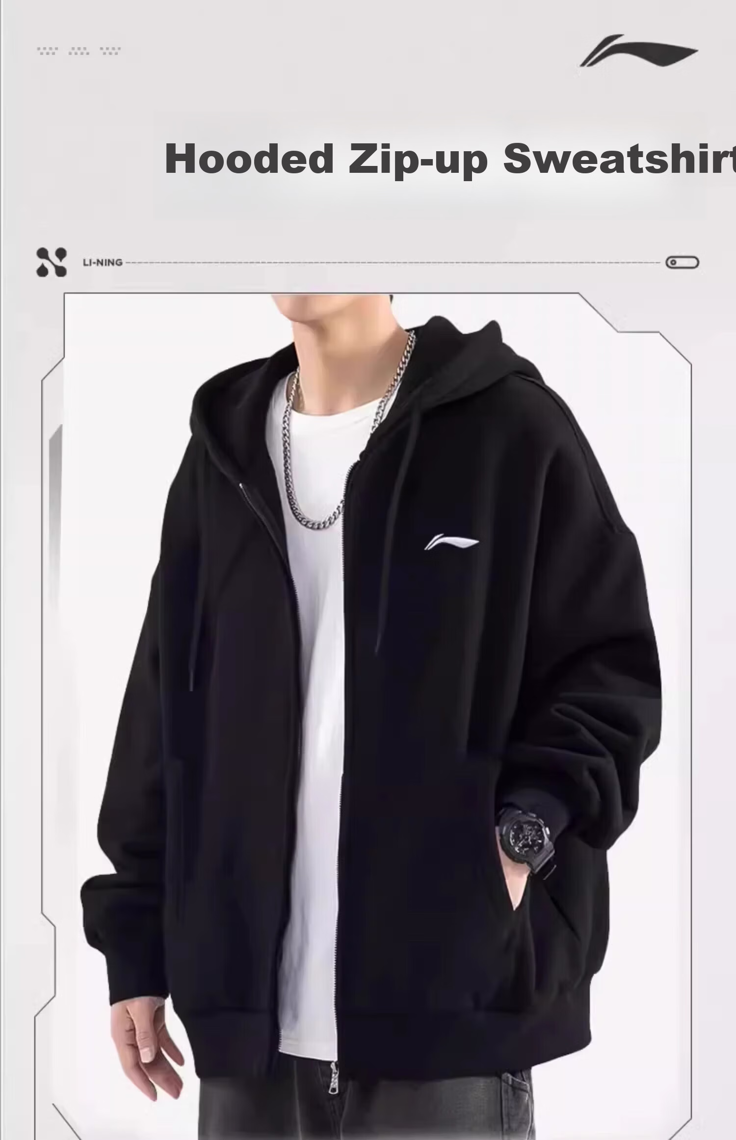 Li-Ning Men's Jacket Spring Autumn Winter New Hooded Sweatshirt Loose Casual Long Sleeve Versatile Sports Zip-up Top 2