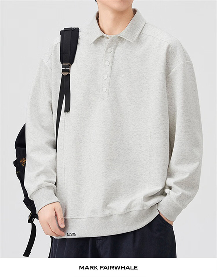 MARK FAIRWHALE Men's Sweatshirt Spring and Autumn Casual Jacket Long Sleeve Polo Shirt Men's T-Shirt Top Heather Gray XL 7