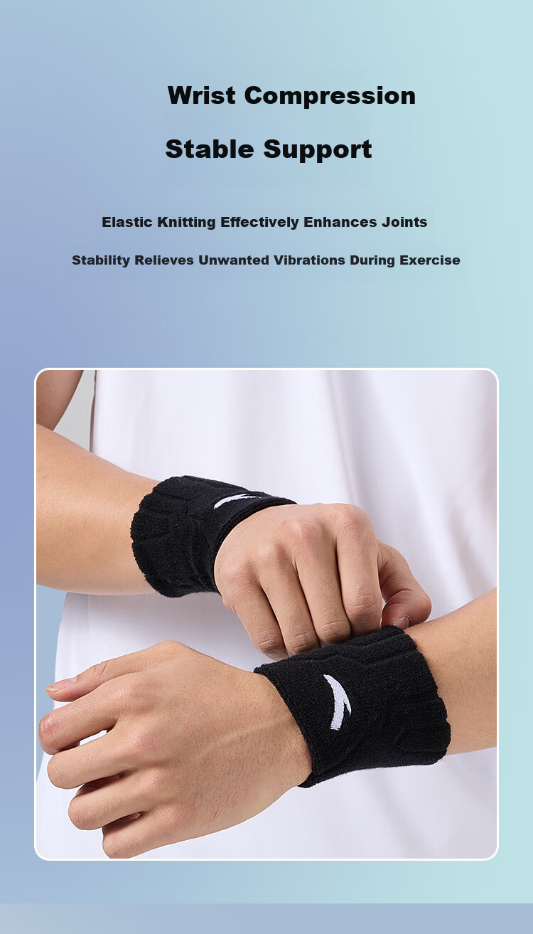 ANTA Wristbands for Men and Women (2-Pack) Sprain Support Wrist Wraps Sweat-Absorbing Sports Bands for Basketball Badminton Fitness Running Black 5
