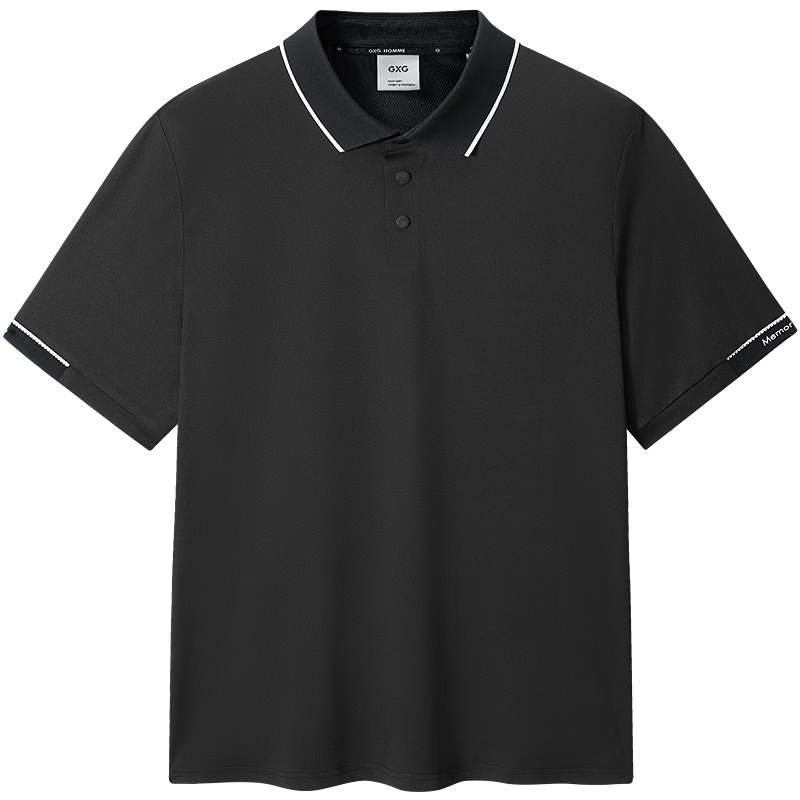 GXG Men's Jacquard Texture Casual Basic Polo Shirt Summer New Black XL