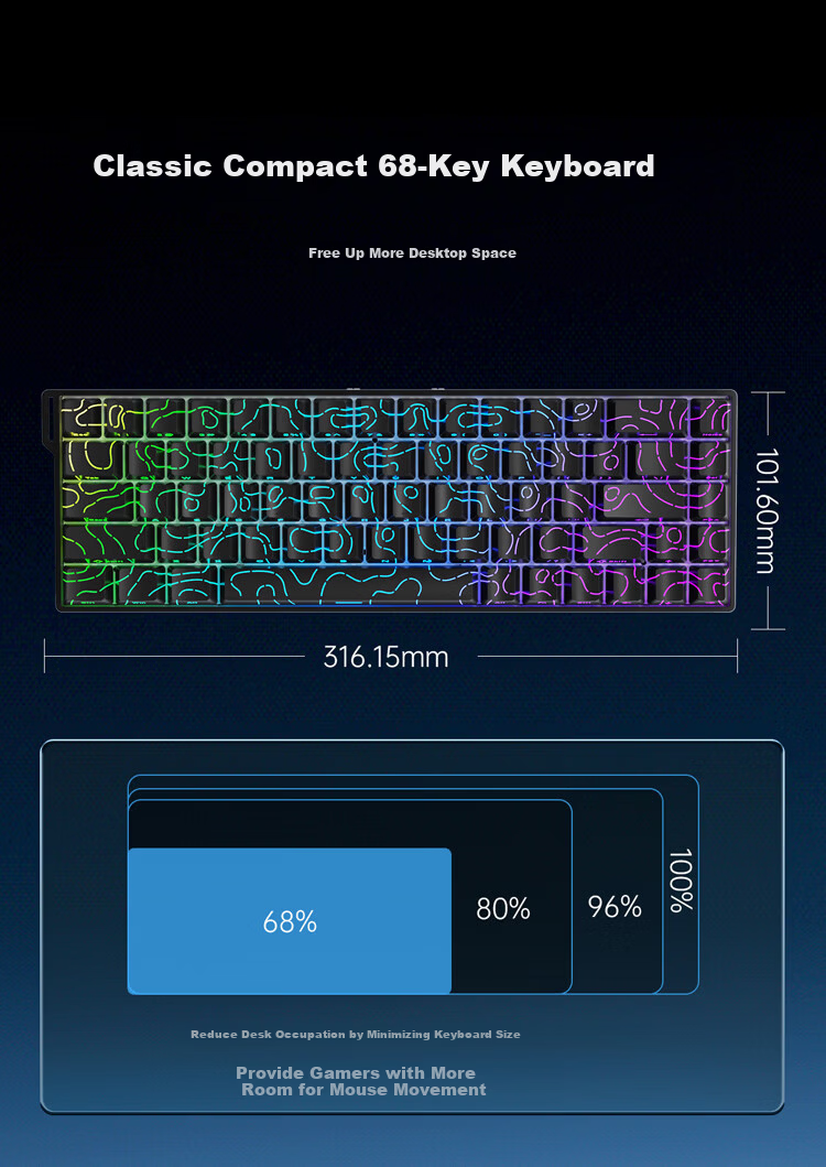 AJAZZ AK680V2 Magnetic Axis Customizable RGB Gaming Keyboard 8K Report Rate RT0.01 Valorant 68-Key Black Ice Island Switch 10