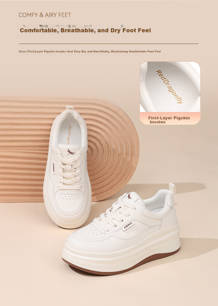 Red Dragonfly Women's Low-top Breathable White Sneakers Lightweight Durable Casual Shoes EXB350261 Beige Brown Size 36 1
