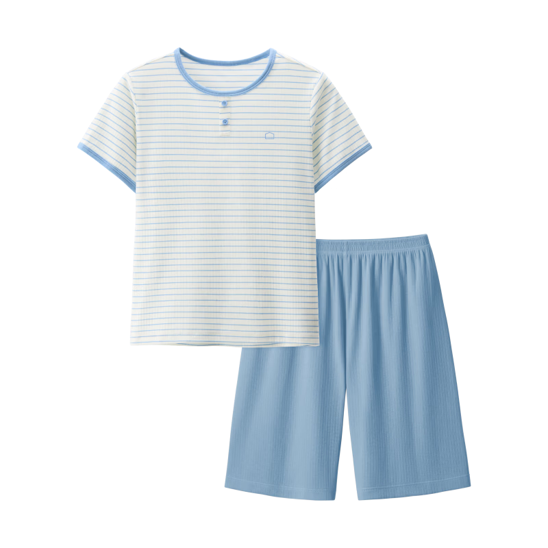 Jiao Nei Cotton 511S Children's Pajamas Unisex 3-6-12 Years Striped Short Sleeve Homewear Set Summer Quick-Dry Breathable