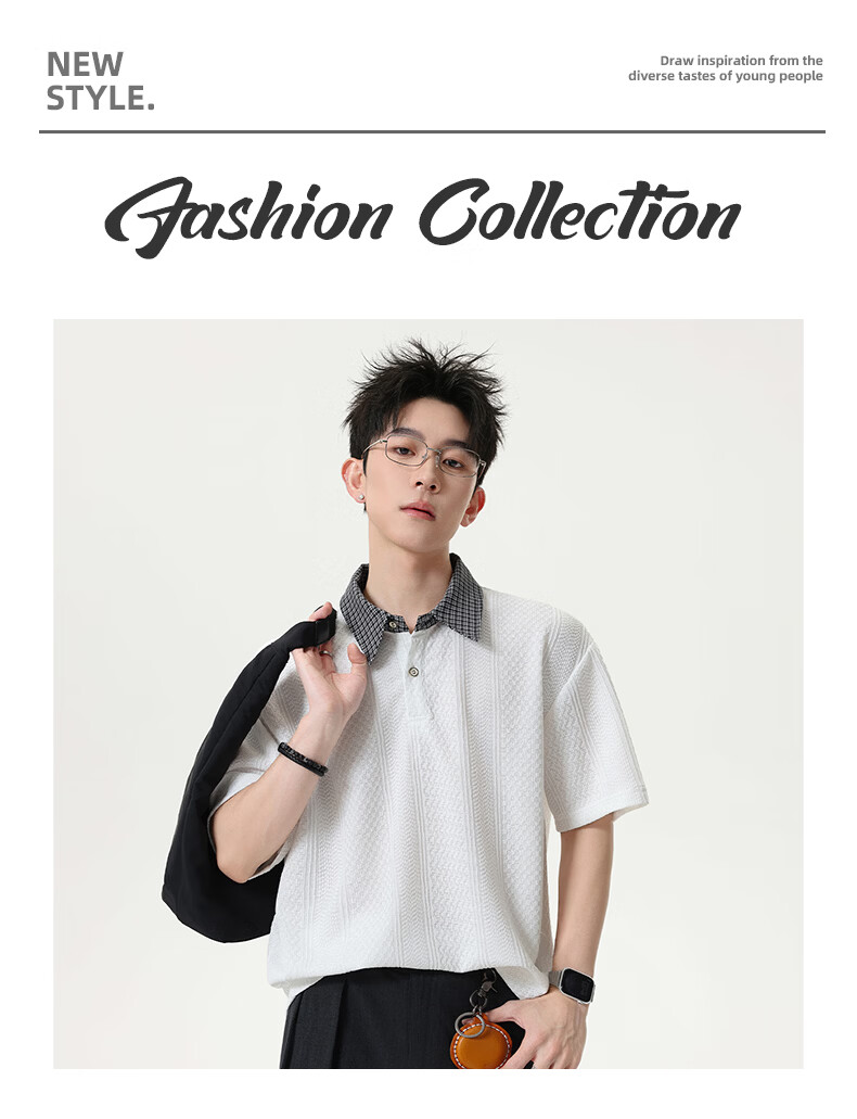 MMOPTOP Vintage Two-in-One Short Sleeve Plaid Jacquard Polo Shirt Men Summer Loose Fit Collared T-Shirt MP21 Black 3XL 2