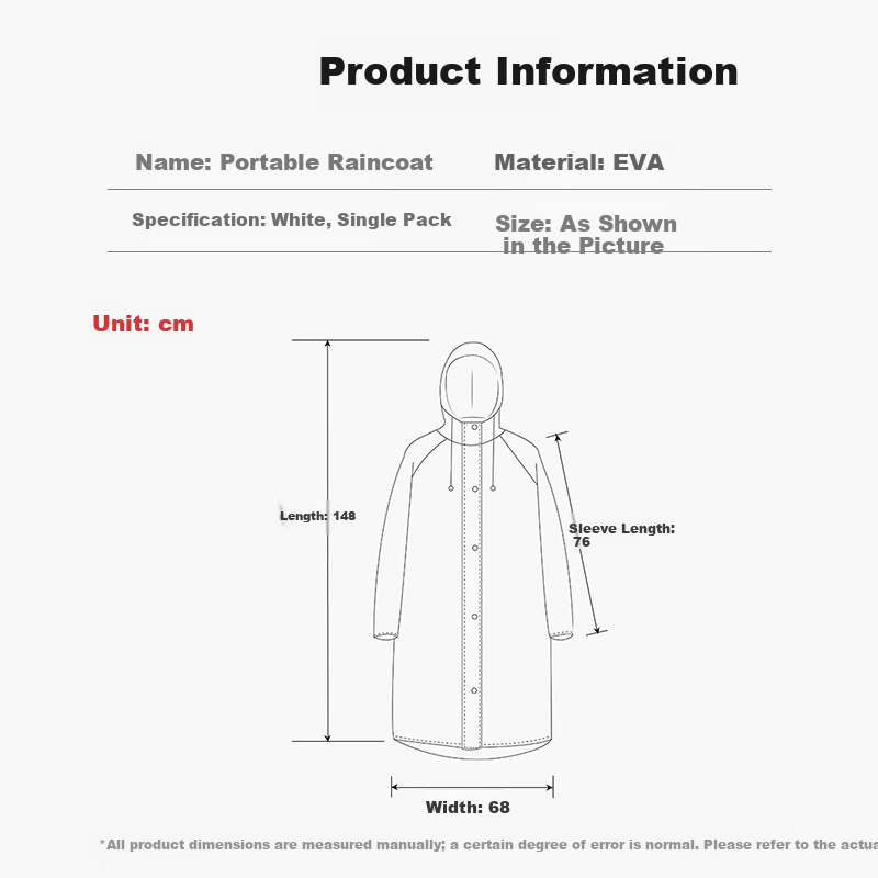 Jing Hui Si Chuang Adult EVA Raincoat 1 Piece Full Body Waterproof Thickened Extended Outdoor Travel Hiking Portable Rain Poncho