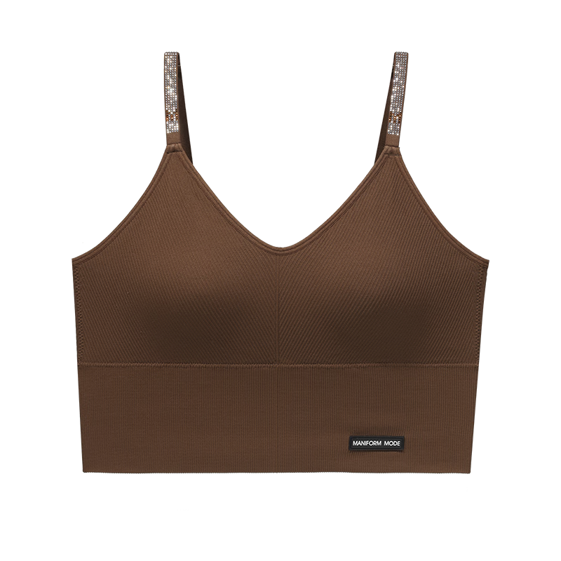 Manifen Seamless Padded Strap Mid-Length Vest Women Integrated V-Neck Wireless Bra Beautiful Back Inner Wear