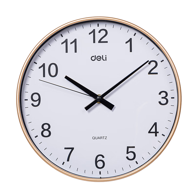 Deli Wall Clock Silent Movement Modern Home Bedroom Simple Wall Clock LE407-Gold 35cm Diameter