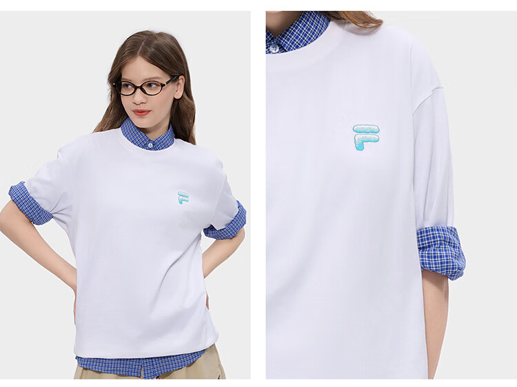 FILA FUSION Trendy Couple's Knitted Short Sleeve Shirt 2026 Summer Loose Fit Cool Cotton T-Shirt 79
