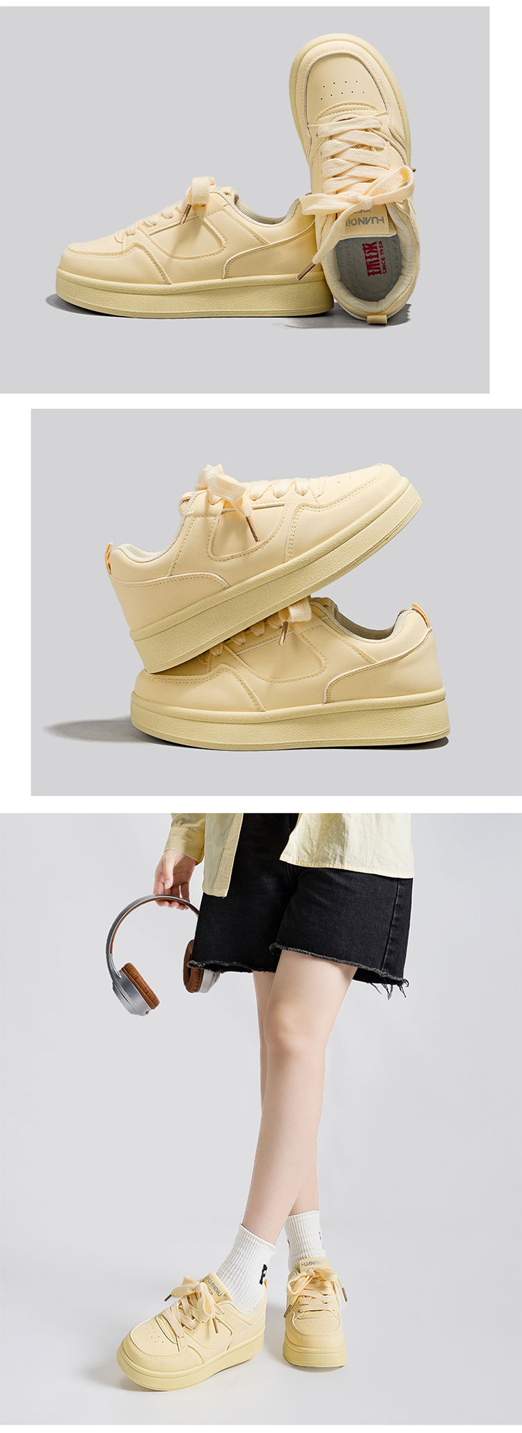 HUANQIU Versatile Casual Sneakers, 2026 New Popular Style White Shoes, Women's Thick-Soled Heightening Ins Campus Sports Shoes 11