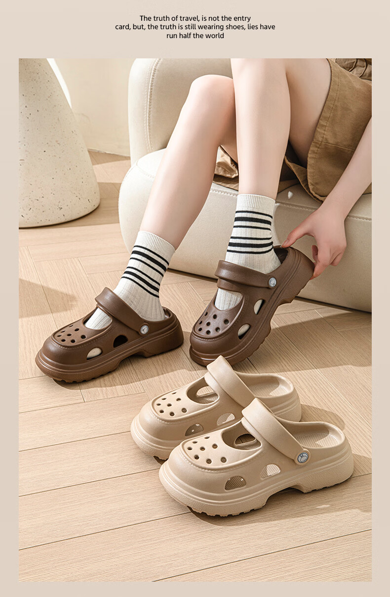 MashiMaro Women's Hole Sandals Thick Sole Height Increasing Fashion Non-Slip Outdoor Slippers 9