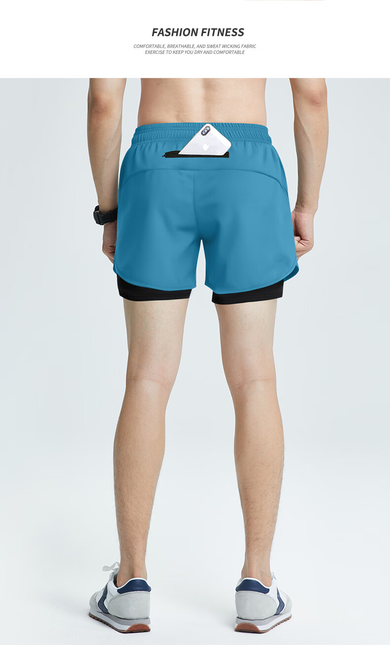 BURUITE Men's Running Shorts with Inner Liner, Three-Quarter Athletic Shorts, Summer Professional Marathon Quick-Dry 2-in-1 Fitness Pants 13