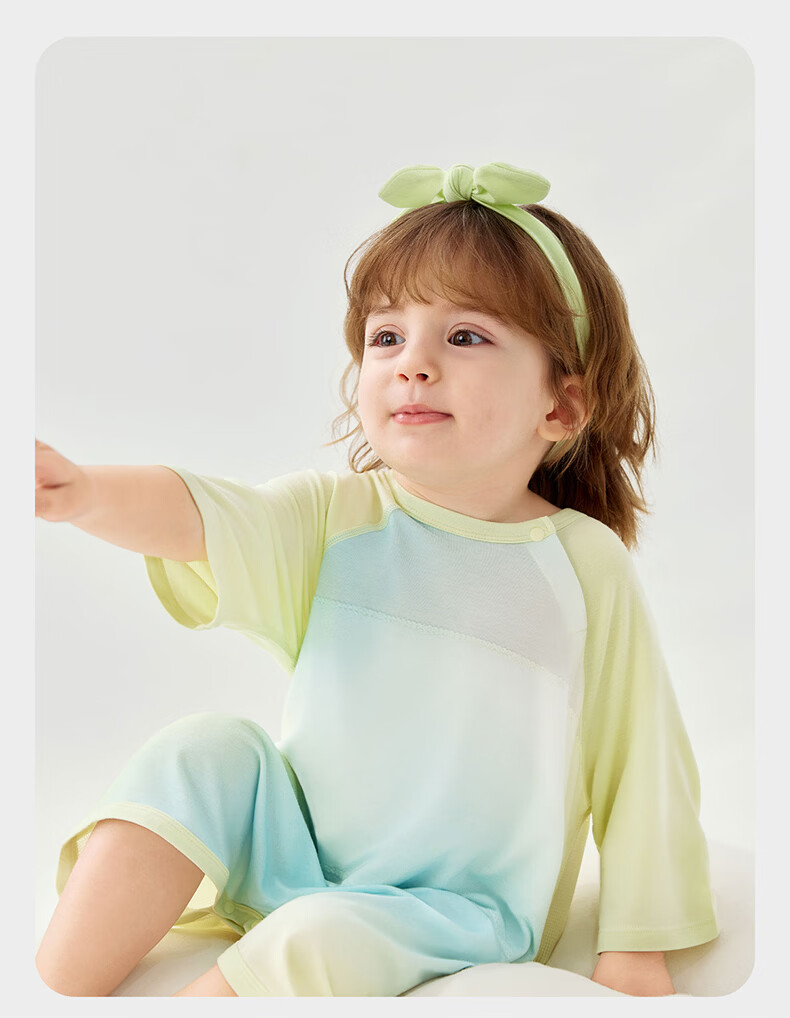 Babycare Baby Spring and Summer Sleep Dress with Soft Belly Protection, Leg-Separated Sleeping Bag, 3/4 Sleeve, Mint Seed Pattern, Size 110 (105-115cm) 36